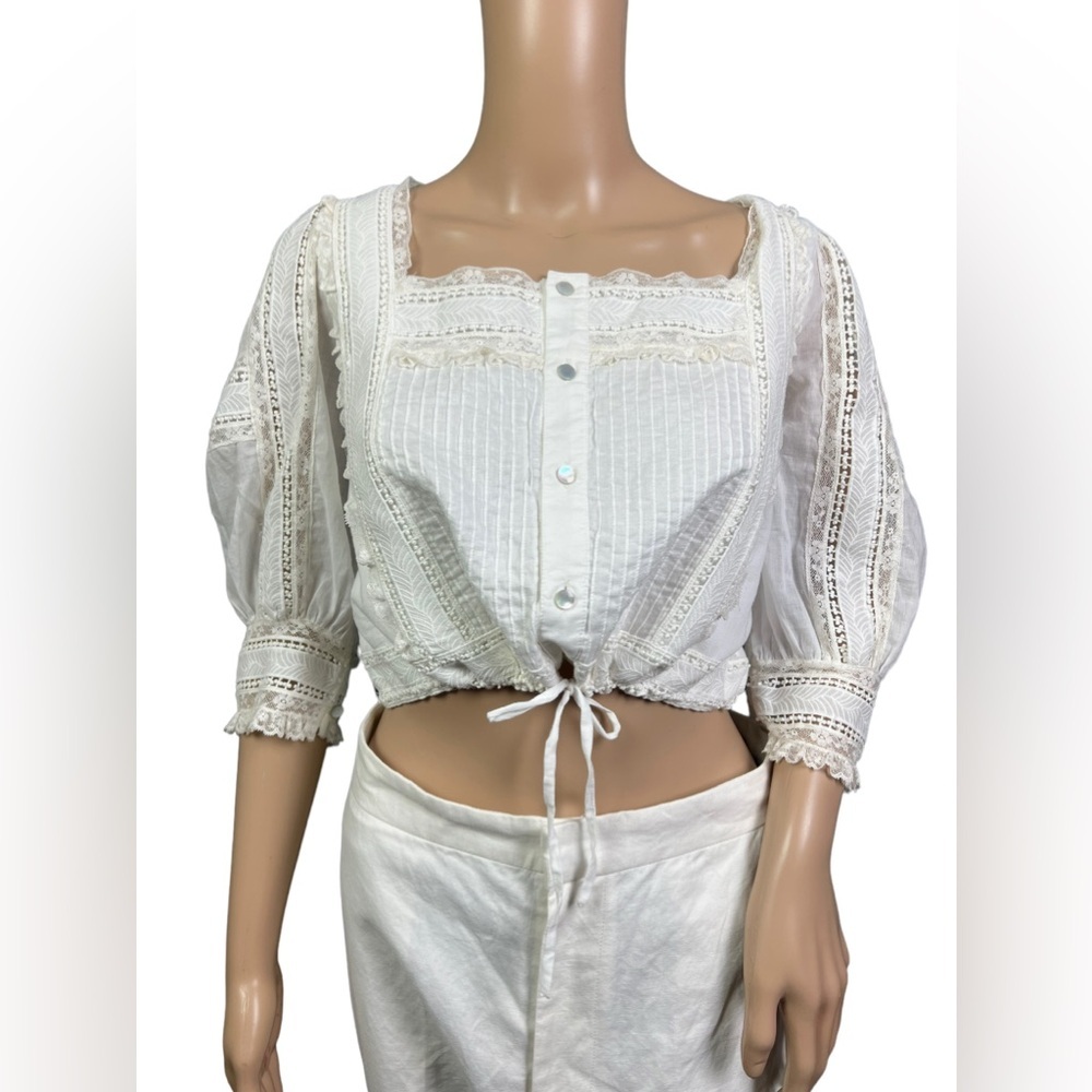Polo Ralph Lauren Blouse Womens Cream White Lace Cotton Voile Bohemian Cropped - Picture 3 of 14